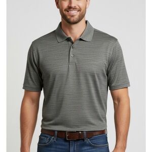 HAGGAR Subtle Horizontal Stripe Pattern Polo Shirt, Men’s L, Gray